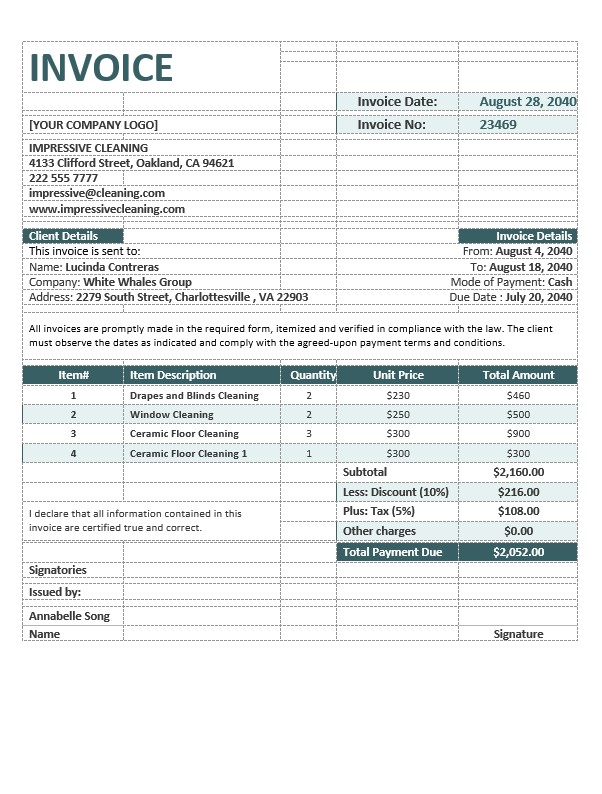 Cleaning Company Invoice Template PSD template